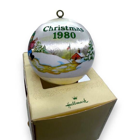 Hallmark Satin Ornament Teacher Dated 1980 Vintage Unbreakable Round Christmas - Picture 1 of 15